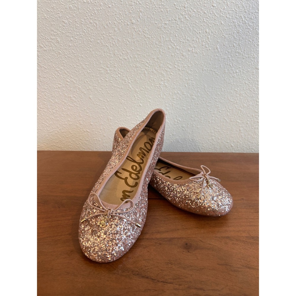 Sam Edelman Felicia Mini Rose Gold Glitter Ballet Flats Girls Size 3M